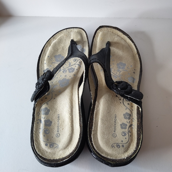 Rockport Black Leather Thong Sandals – Women’s Comfort Slip-On size 8.5 - Picture 2 of 7
